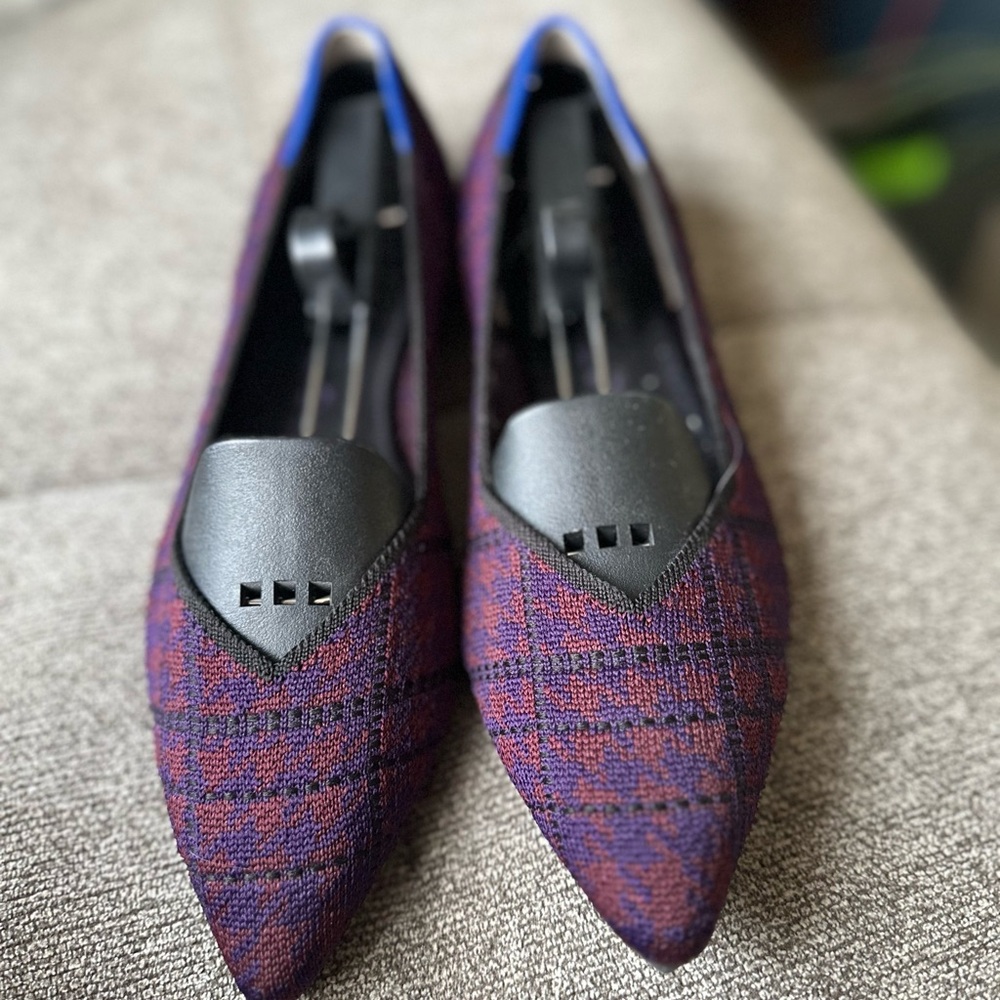 Rothy’s point in Cranberry Plaid